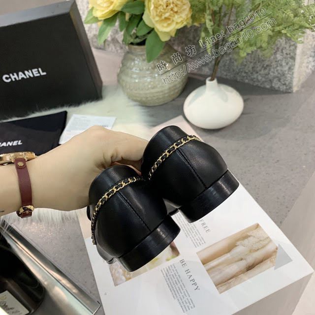 Chanel女鞋 香奈兒羊皮鞋 2020早春新款鏈條logo單鞋  naq1011